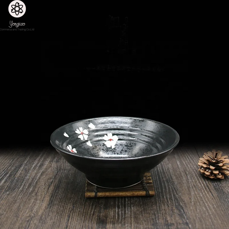 Custom printed wholesale ceramic Japanese black pottery ramen noodle bowl