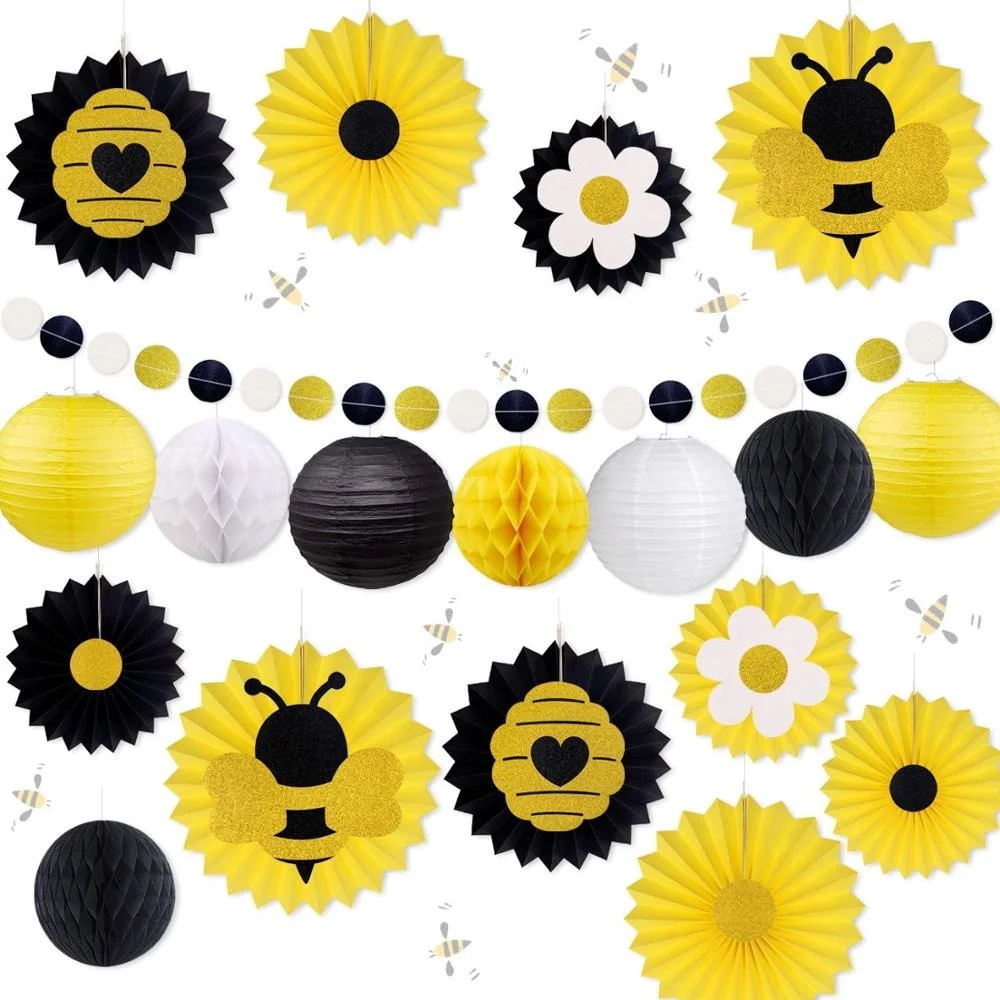 Honey Bee Party Decorations Bumble Bee Baby Shower Hanging Paper Fans Lanterns Tissue Honeycomb Ball  Mommy to Bee