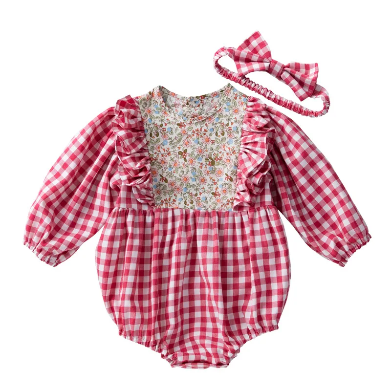 Wholesale Baby Girls Clothes plaid Princess tutu dress rompers and hair band 2 piece baby clothing