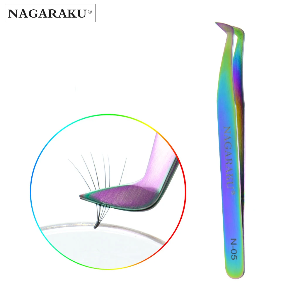 NAGARAKU N-05 stainless Colorful fans eyelash tweezers volume fans tweezers Russian volume tweezers
