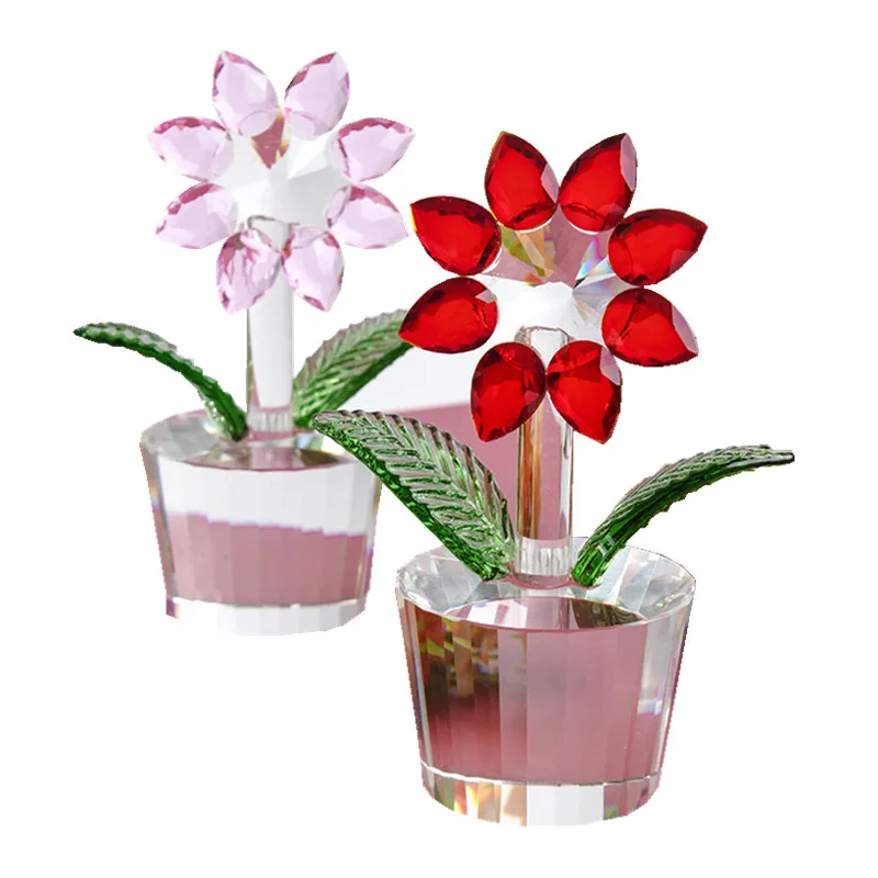 Decorative crafts for table Crystal Sunflower figurines Home Hobby Decor green classic Crafts For Souvenir cheap price