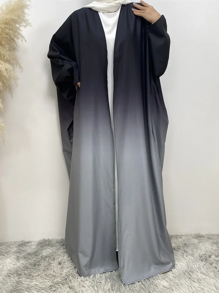 Wholesale stunning gradient Muslim clothing bat sleeves with open front, size 5 loose gradient robe