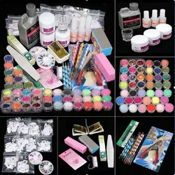 Pro Acrylic Power Manicure Nail Kit Acrylic Liquid Tips Cutter Glitter Rhinestones File Brush Manicure Nail Art Tool Set Gel Kit