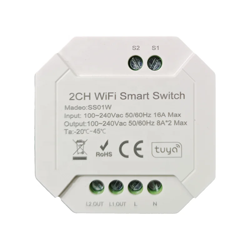 2024 High quality Tuya WiFi 2CH Smart Switch 8A per channel MAX 16A for various electrical devices