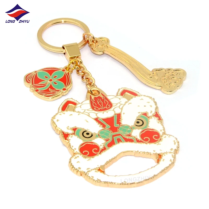 Longzhiyu 14 Years Maker Custom Enamel Metal Keychain with Chinese New Year Elements Colorful Delicate Metal Keyrings Wholesale