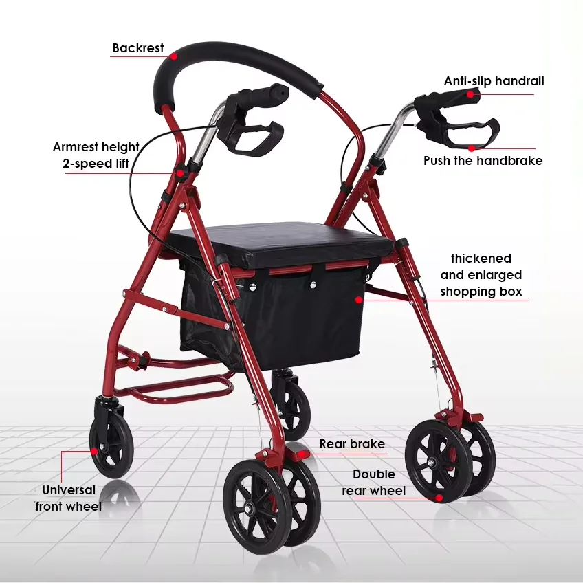 Aluminum rollator/walker with wheels and seat/mobility with wheels and seat
