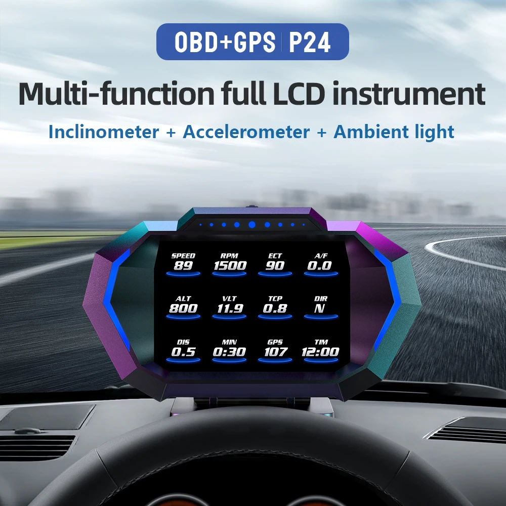 P24 3.5 Inch Multilingual Auto Meter Monitor Multi-Function LCD Instrument Alarm Speed Reminder OBD GPS Dual Mode Clock Function