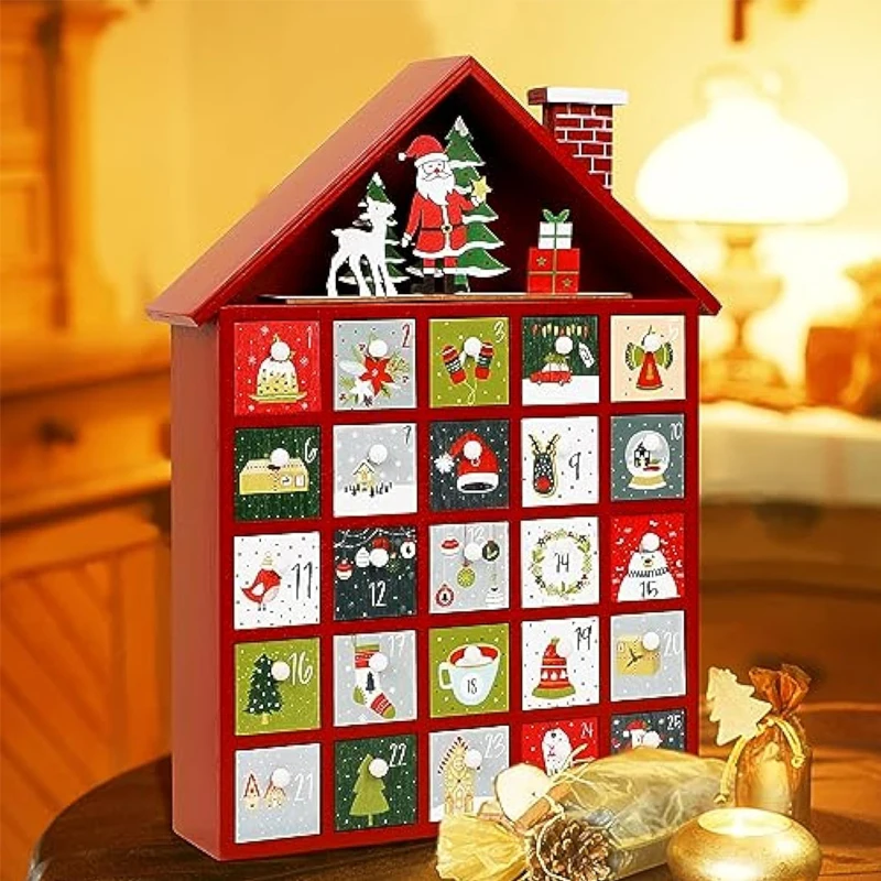 Custom Wood Advent Calendar Empty Luxury Cardboard Paper Gift Beauty Cosmetic Packaging Countdown Christmas