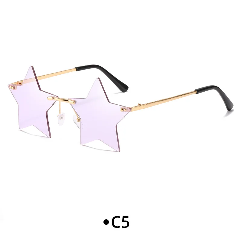 Factory OEM Dazzle Color Mens Rimless Metal Star Shaped Wholesale Sunglasses