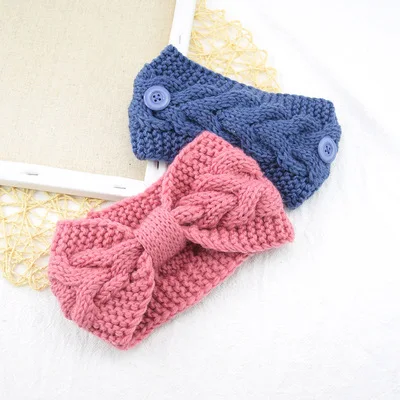 Headbands with Buttons for  Winter Knit Warm Knotted Elastic Hair Bands Head wrap Ear Warmer