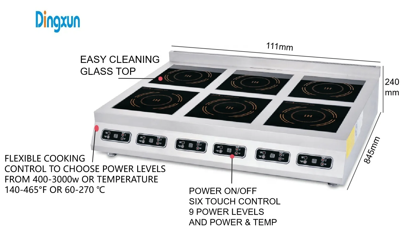 Hot Sale Kitchen Appliances Heater Induction Wok Cooker OEM Free Spare Parts Commercial 6 Burner Electric Cooker
