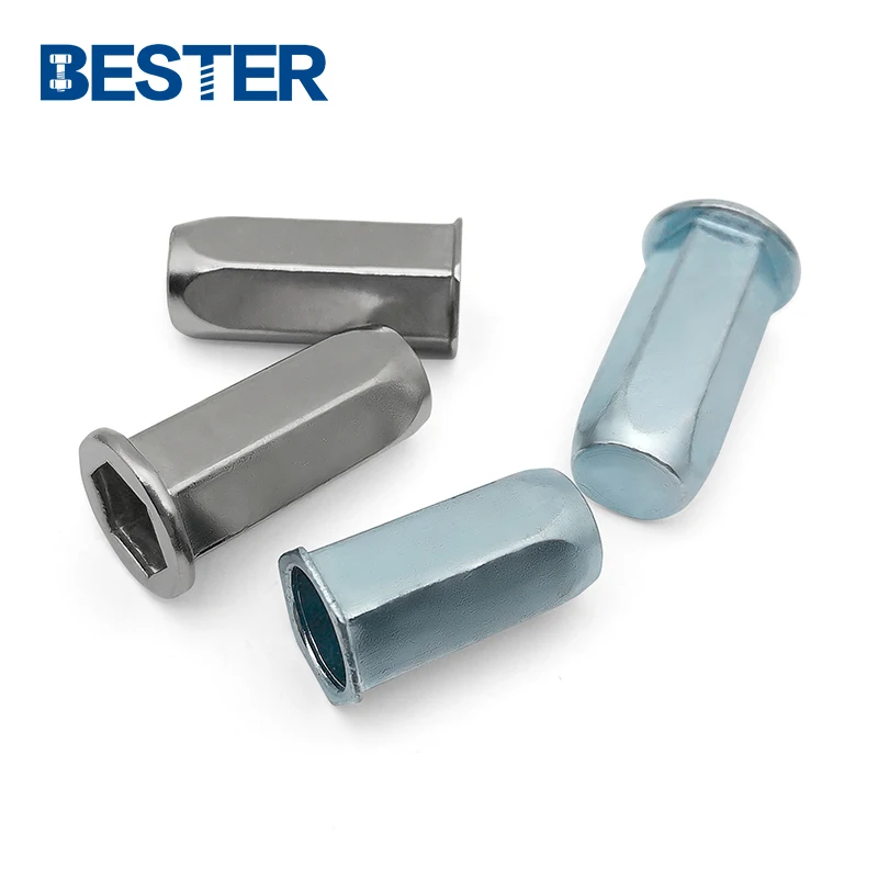 Factory M3 steel metric inch galvanized countersunk flat head sealed closed end half hex rivet nuts