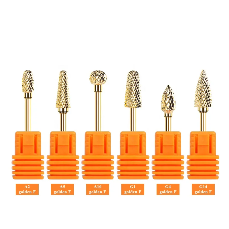 Gold Small Barrel Nail Drill Bits Tungsten Steel Alloy Nail Drill Bit Set Carbide Tapered Manicure Exfoliate Nail Drill Bit