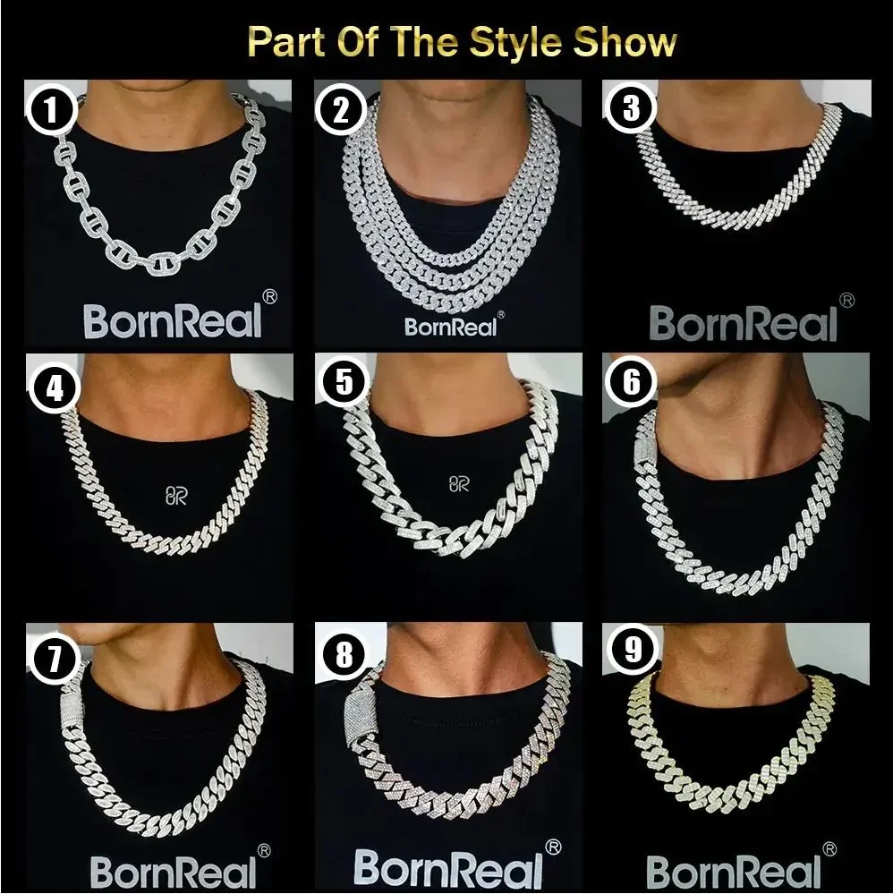 Factory Price Wholesale 8MM 10MM 12MM 14MM Moissanite Cuban Chain Bracelet Pass Diamond Tester 925 Silver Cuban Link Necklace