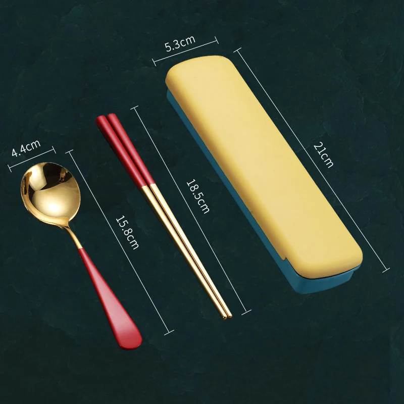 Reusable Korean Spoon And Chopstick Set Portable Golden Stainless Steel Cutlery Dinner Spoon