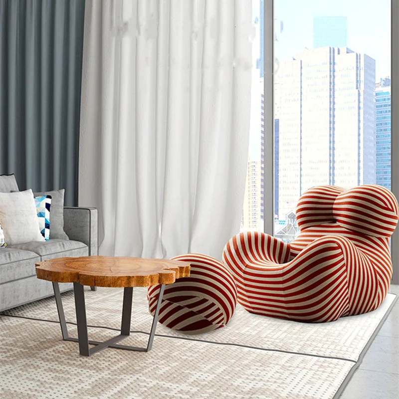 Striped Cashmere European Style Contemporary Fiber Gaetano Pesce Leisure Golden Fabric Waiting Chaise Couch Lounge ottoman Chair