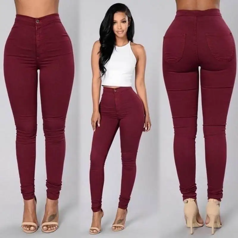 Amazon Hot Sales Wholesale Custom Women Stretch High Waist Candy Color Skinny Denim Trousers Women Pencil Jeans