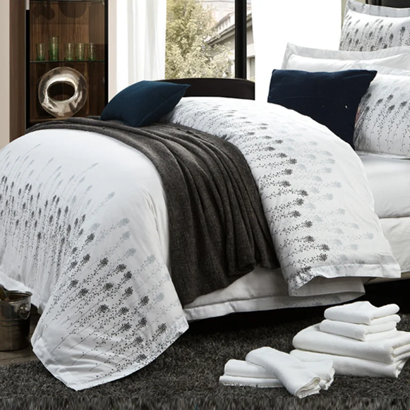 Percale Bedding Sets White Bed Linen 100 Cotton Fitted Sheet Bed Sheet Hotel Linen 4 Piece Bed Sheet Set