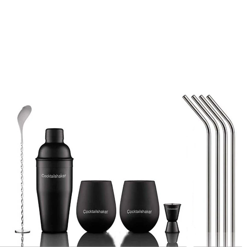 Luxury Bar Set Black Cocktail Shaker with Built In Strainer for Bartending Drink Mixer