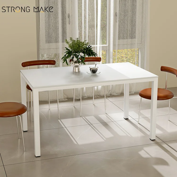 Nordic 4 Seater Metal Legs Dinning Room Furniture Kitchen Island Modern Wooden Top High Gloss MDF Dining Table