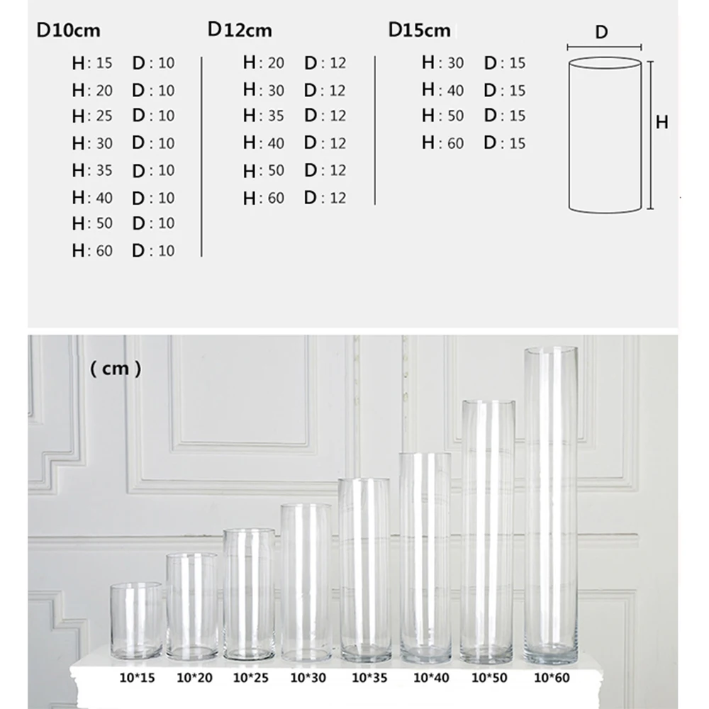 Cylinder Vase H60cm 50cm 40cm 35cm 30cm 25cm 20cm 15cm Glass Vases for Wedding Centerpiece Clear Tall Borosilicate Glass Vases