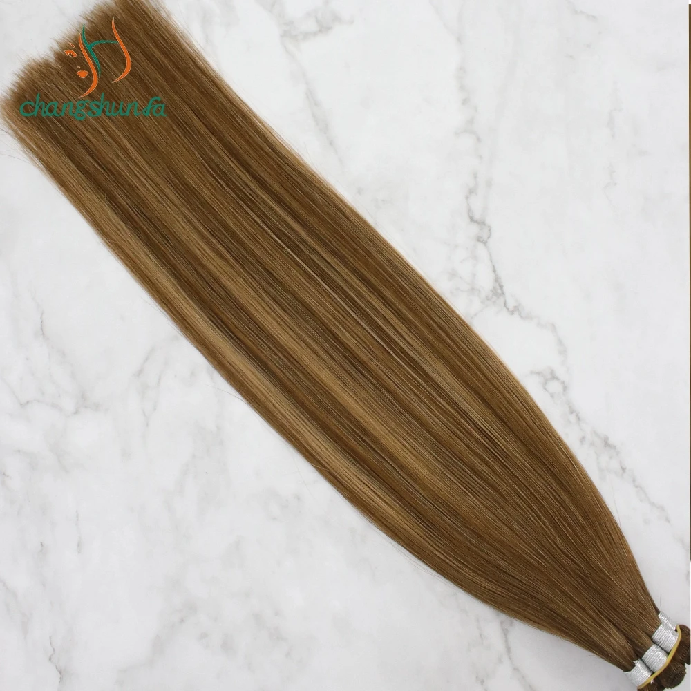 Thick End Russian Human Hair Handtied Weft Hair Extension Double Drawn Hand Tied Weft