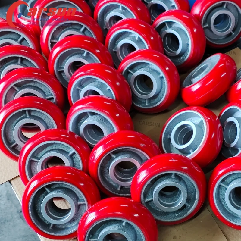 Professional Factory 8inch Yellow cast iron core polyurethane wheel trolley wheels material cart PU wheel