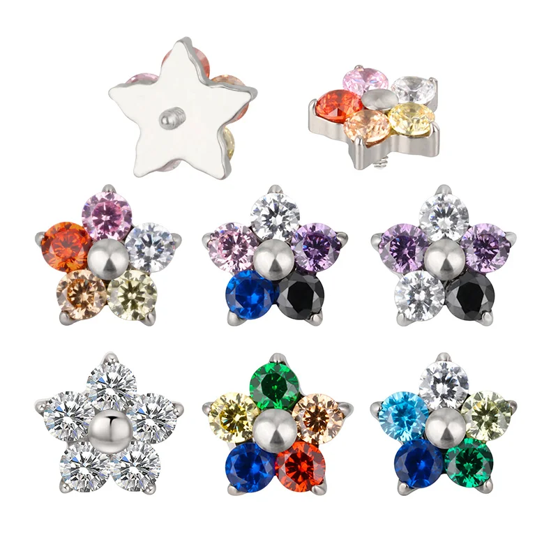 Cute Fashion G23 Titanium Piercing Cartilage Earring Labret  Flower 16G Internally Threaded Lip Ring Top Jewelry