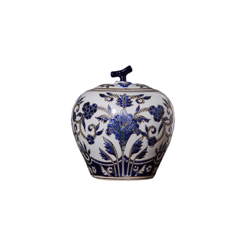 Jingdezhen синий белый фарфор банка для хранения в китайском стиле керамический орнамент с крышкой дома гостиной Декор цветочный горшок