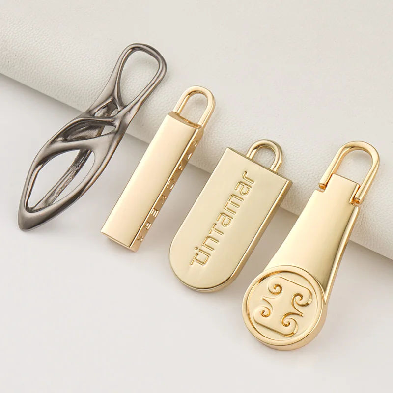 Purse Bag Hardware Custom Zipper Slider 5# Zip Puller Engraved Logo Metal Puller Zipper Gold Metal Zipper Pull for Handbags