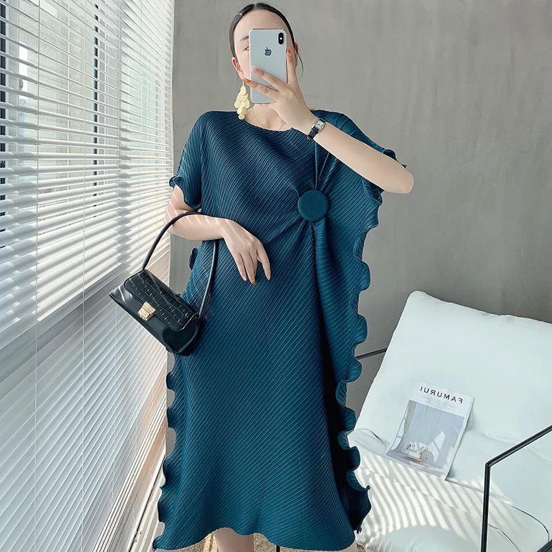 Dress Women Apparel Cheap Pleated Women Clothing Knee Length Bodycon Casual Dress For Fat Ladies