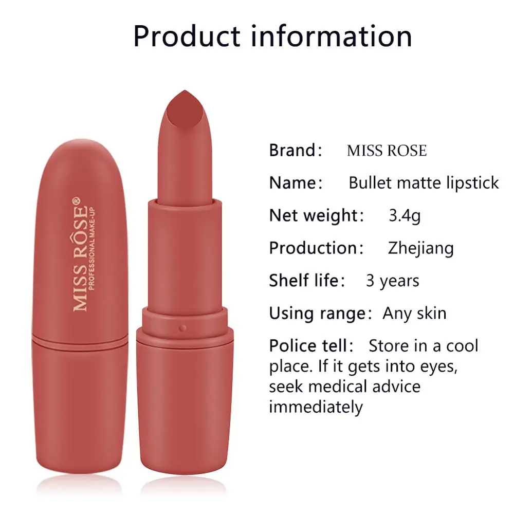 
Miss Rose Lipsticks 25 Color Makeup Cosmetics Waterproof Long Lasting Nude Matte Lip stick 