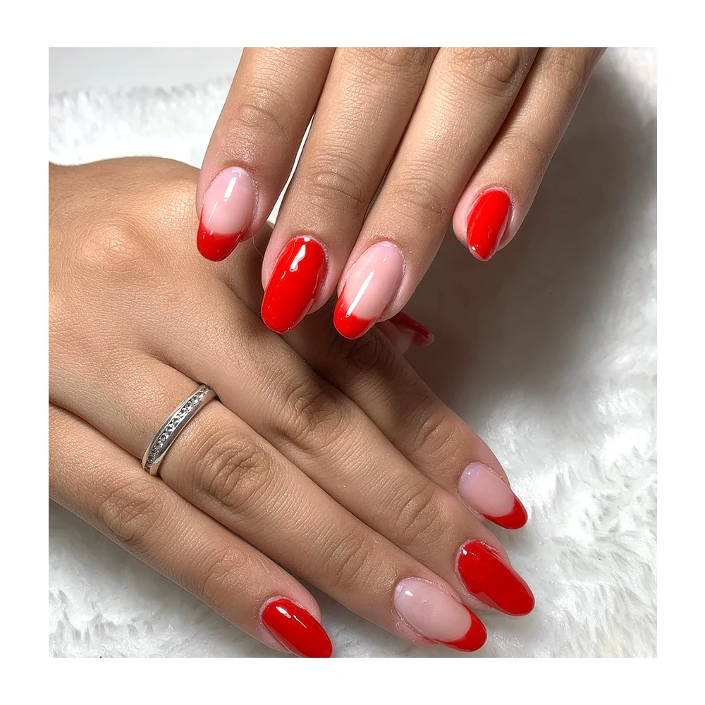 In Stock Nude Solid Color French Tips Oval Short Nails Wholesale Custom Design Repeatable Self Adhesive Women Fake Nails