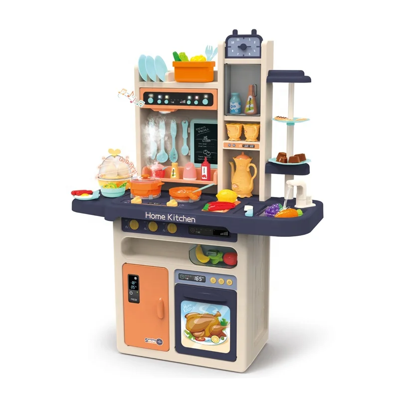 93.5cm Cooking Game Pretend Play Kitchen B/O Spray Water Kids Kitchen Set Toy Pretend Play with Music Lights Kitchen Sets Toys