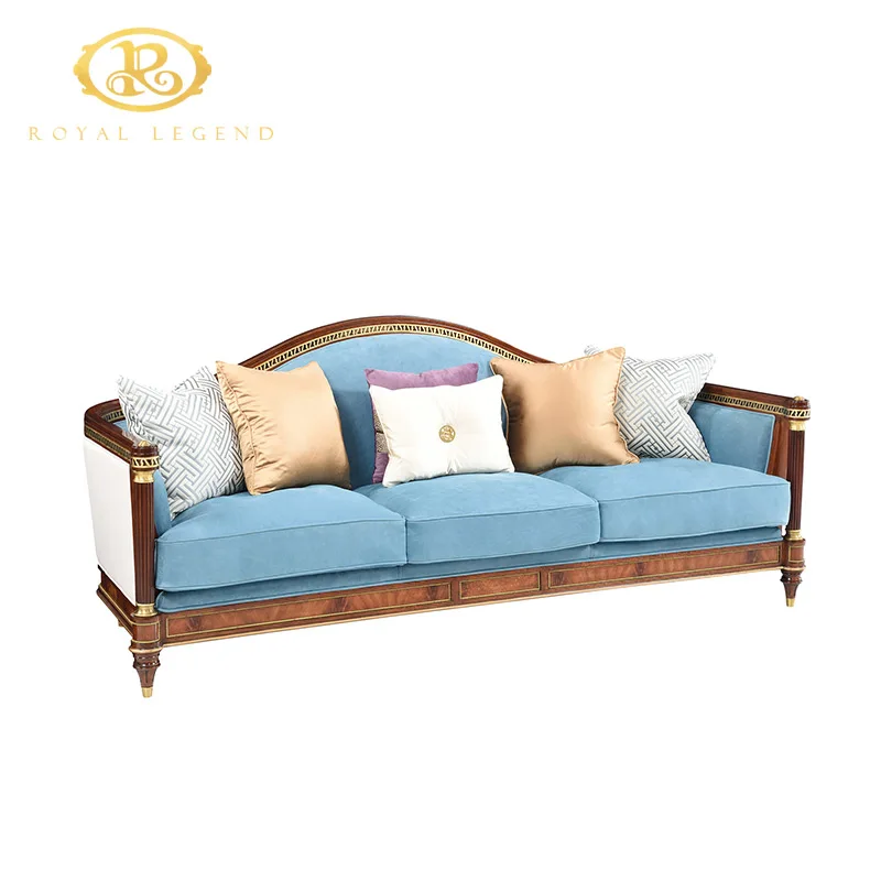 Hot Sale Leather Mahogany Wood Carving Classical Furniture European Luxury Antique Sofa Set Furniture