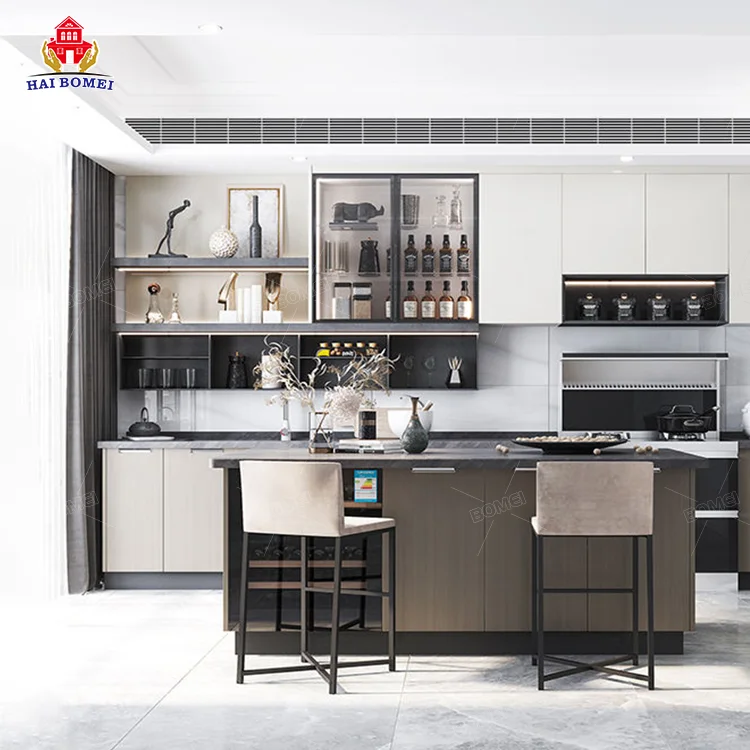 Aluminum Pvc Top Full Set Furniture portable Modern Quartz base flat pack european style italian simple Kitchen Cabinet sets