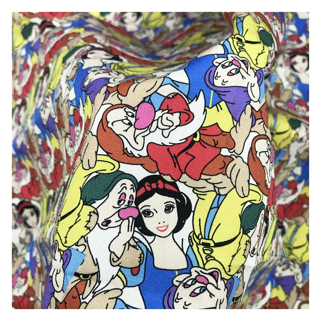 The factory outlet princess snow white with dwarfs design cartoon digital costomize fabric printing cotton twill for garment (1600300497402)