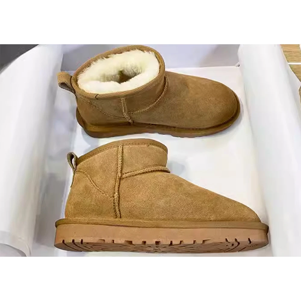 New Product Outdoor Suede Plush Comfortable Waterproof Thermal Short  Women Winter Sheepskin Snow Boots