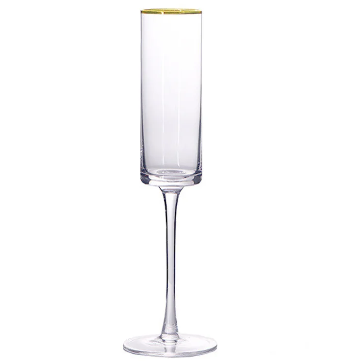 Factory Wholesale High Quality 180ML Hand-made Blown Wine And Champagne Glasses With Gold Rim And  Crystal Stem