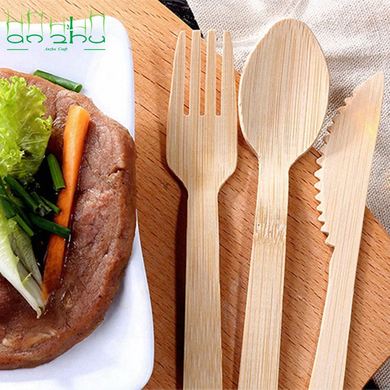 Disposable bamboo tea chinese soup spoon fork knife set