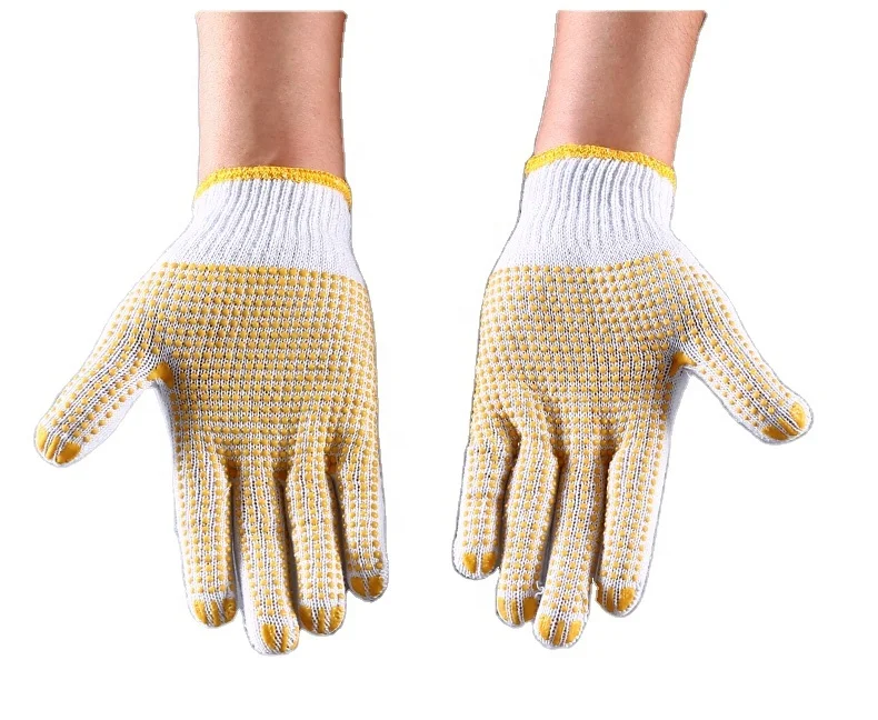 Industrial Working Using Safety Personal Protective Nylon Machine Knitting Glove with PVC Dots Palm