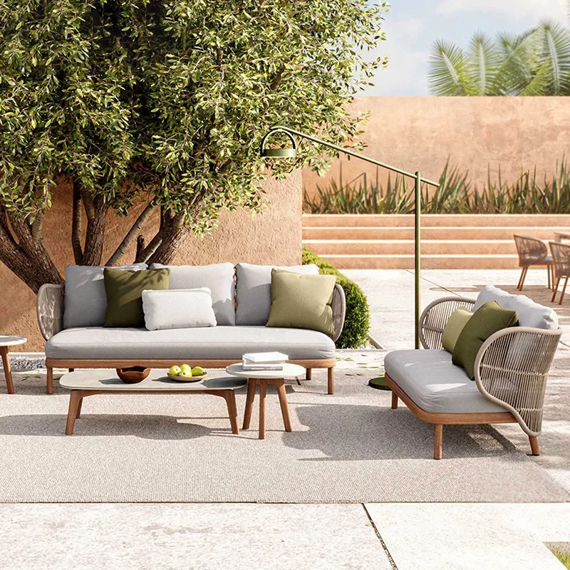 Outdoor sofa courtyard waterproof double seat three-seater garden wood chair sofa combination balcony  sofa furniture indoor