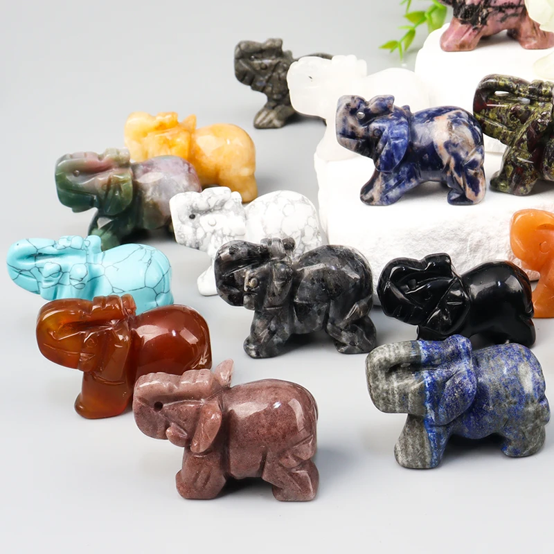 Wholesale Hand-Carved Natural Rose Quartz Crystal Craft Mini Animals Healing Statue Jade Elephant Figurine Home Decor Stone