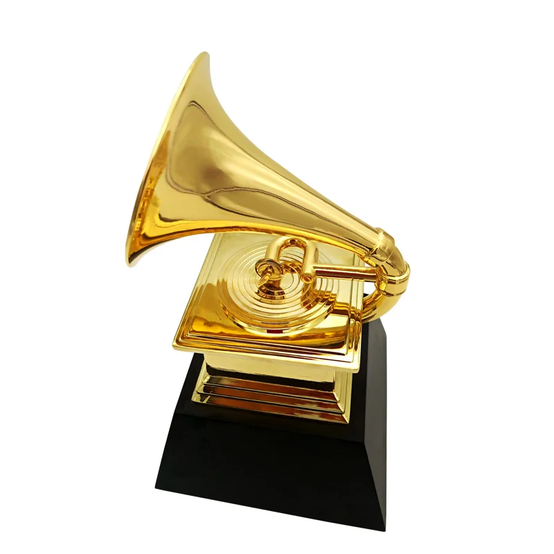 Best sale golden  zinc alloy black crystal base music metal radio trophy customized  grammy award trophy