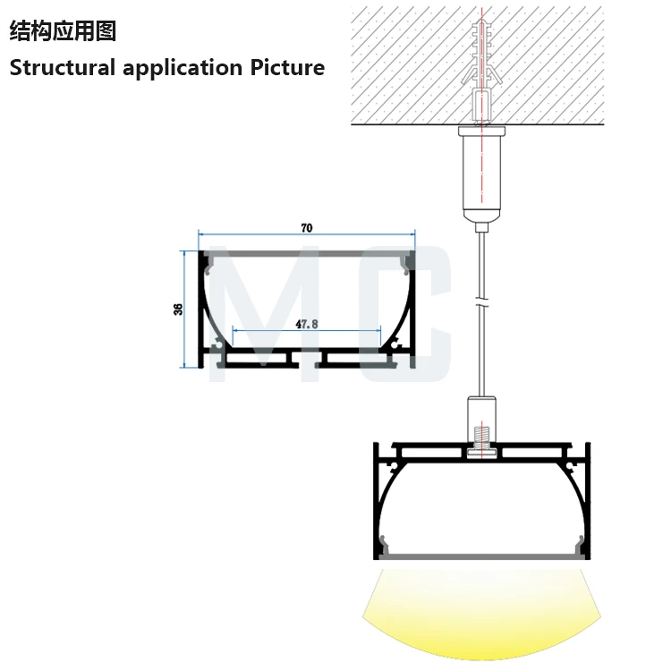70*36mm led aluminum tube profile polycarbonate linear luminaire housing