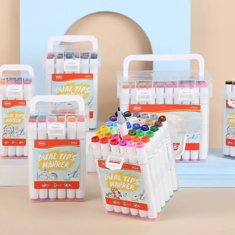 BEIFA PY113 60colors double headed fine tip chisel tip  assorted shell PP box waterproofing bright colors acrylic paint marker