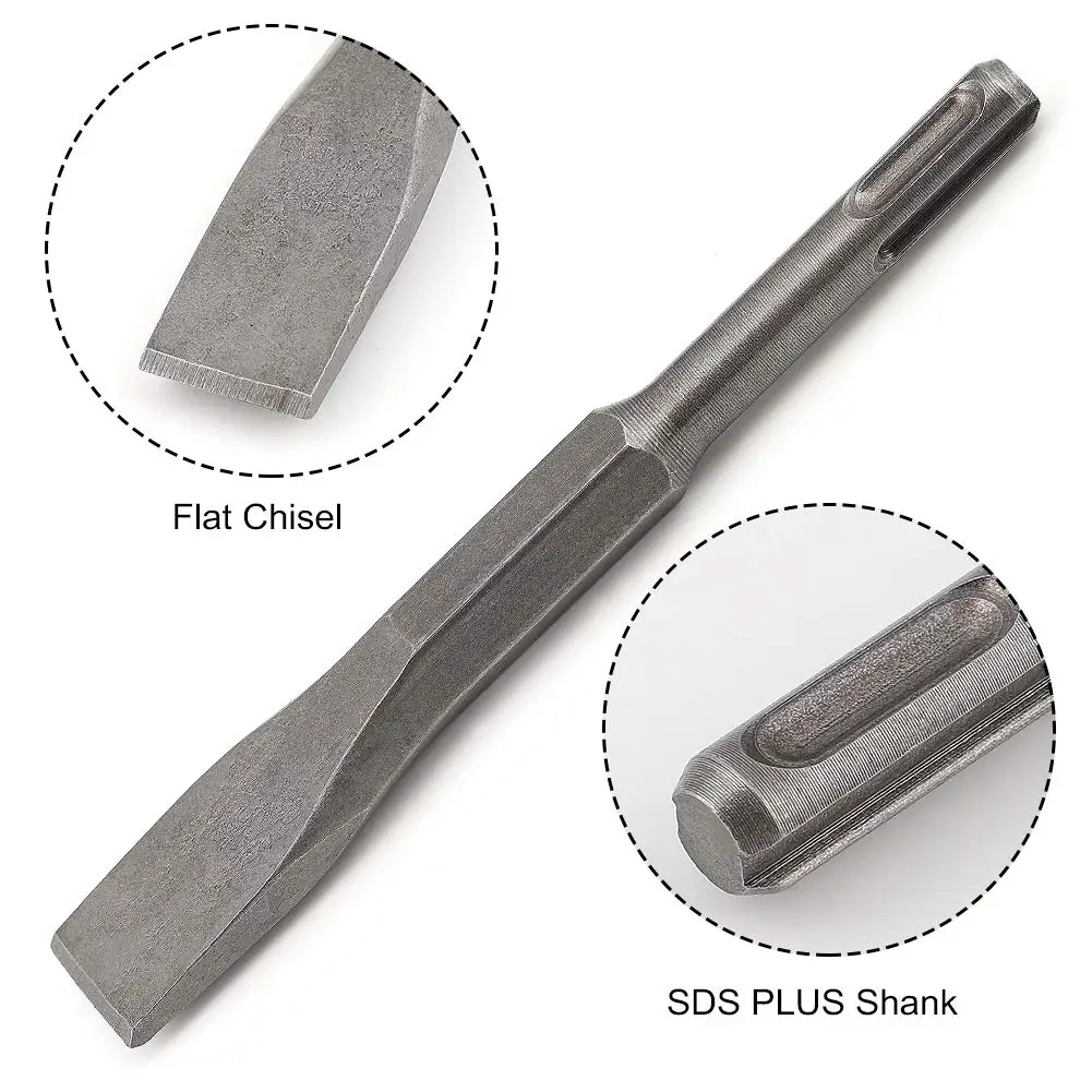 6 Pcs SDS Plus Rotary Hammer Drill Bit Sets with Point Chisel, Flat Chisel Tipped Masonry Bit Set for Brick Cement Stone