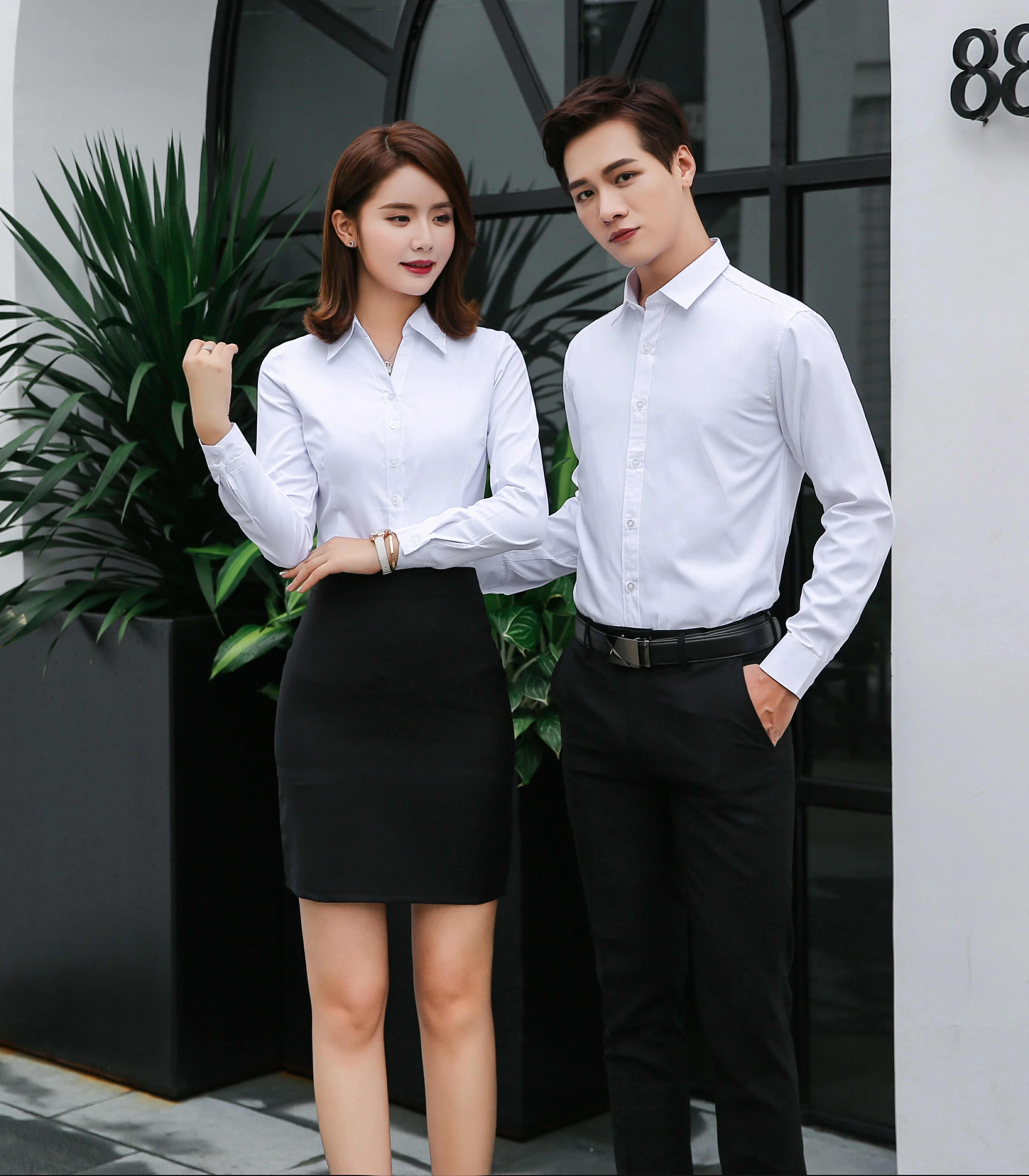 Wholesale OEM solid white color long sleeve men office shirt