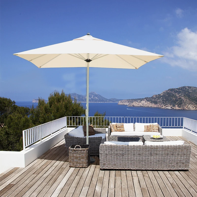 Stylish Look Affordable Custom Logo 3*3M Square Centre Pole Rope Umbrella Picnic Beach Restaurant Outdoor Drawstring Parasol