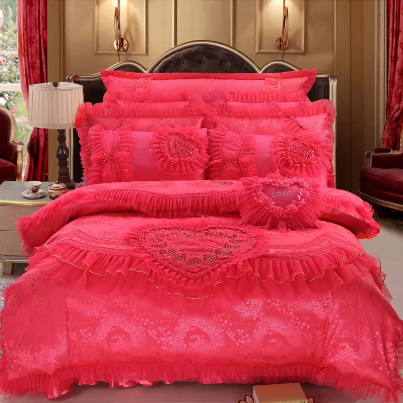 Wedding Decoration Luxury 100% Cotton 60S Quilt Cover Bridal Bed Sheet Sets Comforter Bedding Set Wedding Souvenirs Gift